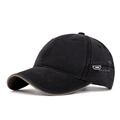 Gorra de béisbol de algodón lavado negro con bordado lateral y visera curva - Ajustable / Negro