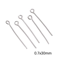Pack of five silver stainless steel 0.7x30mm eye pins for DIY jewelry making - Eye Pin 0.7x30mm Steel Color (20 pcs/Pack)