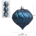 Set di 3 addobbi natalizi a cipolla blu glitterati con dimensioni dettagliate - 3 Pezzi/Scatola / Blu scuro