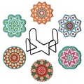 7-piece DIY mandala diamond painting coaster set with wooden base and black metal holder - Mandala Flower (BD601)