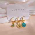 Detail of 14K gold plated earrings with blue stone heart and star pendants, weight 5.5g - Card F