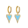 Detail of gold heart earrings with sky blue enamel inlay and micro zircon pavé setting - Large Sky Blue Heart
