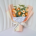 Handmade crochet puff flower bouquet with orange flowers and eucalyptus leaves - Yellow