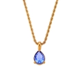 Collana a catena a corda dorata da 2mm con ciondolo a goccia in pietra blu - Zirconia Blu Lago