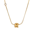 Collier en acier inoxydable plaqué or 18 carats avec pendentif lettre R et zircon - Or-Lettre R