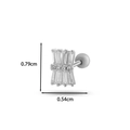 Silver steel stud earring with rectangular clear zircon stones and size markings - 3# Silver