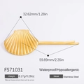 Barrette dorée en forme d'éventail en acier inoxydable, étanche et hypoallergénique - Pince à Cheveux Coquillage Brillante en Forme d'Éventail (FS71031)