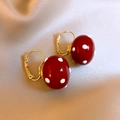 Orecchini a sfera in resina rossa con pois bianchi e chiusura dorata vintage - Clip per Orecchio Sferico a Pois / Rosso Oro a Pois (69# Clip per Orecchio)