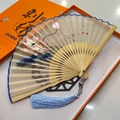 Chinese Suzhou silk folding fan with pink lotus embroidery and elegant blue tassel - 2026 Hot Selling Item - Suzhou Embroidery Fan - Lotus Blossoms Bringing Blessings