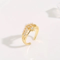 Bague couronne ajustable plaquée or avec perles blanches et zircons scintillants - Design Couronne (JZ244-2)