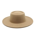 Detailed close-up of camel wool fedora hat showing textured felt fabric and stitched edge - M (56-58cm) / Khaki