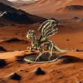 Antique brass wyvern dragon figurine with detailed wings on a red desert base - Charmander