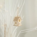 Hanging wooden house Christmas ornament with reindeer cutout and warm LED light effect - Natural Wood LED Elk House Pendant