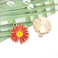 DIY daisy pendant with red enamel petals and golden alloy base for jewelry making - Open Red Daisy (12063) / 18x21mm