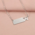 Silver rectangle pendant necklace with hollow butterfly design on pink background - Hollow Butterfly Style (MP340-2) / Steel