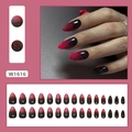 Almond shaped cat eye press on nails with red and black glitter gradient finish - W1616 Rose Red Gradient (Glue Style)