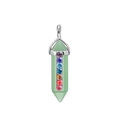 Pendente colonna esagonale in cristallo verde con sette strass colorati e chiusura argento - Cappuccio Chakra Colonna Esagonale / Avventurina Verde