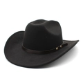Classic black wool fedora hat with a stylish brown leather band and gold buckle details - M(56-58cm) / Black