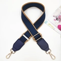 Adjustable dark blue cotton crossbody strap with brown trim and gold metal clasps - Navy Blue & Blue