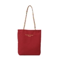 Borsa tote in tela rosso scuro con manici intrecciati colorati e cuciture a contrasto - Rosso