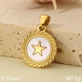Pendentif étoile en acier doré avec nacre blanche et bordure texturée, taille de 15mm - Style d'Étoile à Cinq Branches (KP116509-ZLA)