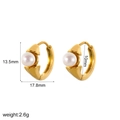 Macro view of 18k gold plated stainless steel pearl hoop earrings with size annotations - Pearl C-Shape Rounded Style (TE60154)