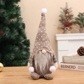 Gnomo de Navidad de punto marrón con patrones de corazones blancos y barba larga decor - Marrón