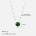 Minimalist gold-plated stainless steel necklace with 7mm green zircon pendant - May Green (Emerald Color) / Silver