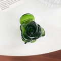 Elegant dark green rose acetate hair claw clip with a glossy finish for women - 3.7cm / Dark Green