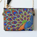DIY diamond painting crossbody bag with colorful peacock pattern and gold chain strap - Peacock-KB01