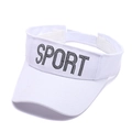 White sun visor hat with black SPORT embroidery and adjustable strap for women - White