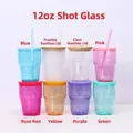 Variety of 12oz colorful sublimation frosted glass cans with bamboo lids and straws - 12OZ Small Wine Cup (Color Note)