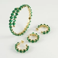 Set gioielli placcato oro 18k con pietre quadrate smeraldo con bracciale e orecchini - Verde