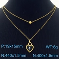 Zweilagige goldene Herz-Halskette mit Evil Eye Anhänger auf einem schwarzen Modell - 金黑(KN283023-TJG)