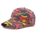 Pink and green camouflage cotton baseball cap in a stylish structured casual design - Yellow Rose Red Camouflage