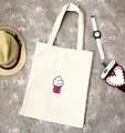 Tragetasche aus Segeltuch in Off-White mit buntem Eiscreme-Druck und rosa Schleife - Eiscreme Weiß