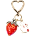 Detail of a golden heart-shaped clasp with 3D red strawberry and white bunny charms - Red 4