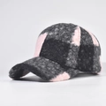 Close-up of color-block sherpa baseball cap with pink, grey and black fleece texture - Adjustable / Color Block Black & Pink