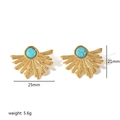 French vintage 18K gold plated stainless steel fan earrings with turquoise stone - Fan Shaped Turquoise Style (TE6350) / 18K Gold