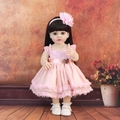 55cm reborn baby doll in pink rose dress with floral headband and white shoes - Pink Flower Dress Brown Hair / Full Set (With Clothes)