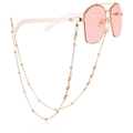 Pink lens polygon sunglasses with gold chain and floral drip oil charms - Red & Yellow Flower Style