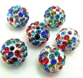 10mm Shambala disco ball beads with colorful rhinestones for DIY jewelry making - White with Mixed Rhinestone