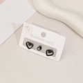 Three-piece black stainless steel stud earrings set featuring heart and round gem designs - Irregular Heart Style / Black