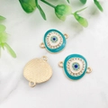 Turquoise enamel evil eye charms with gold metal and rhinestones for DIY jewelry making - KC Gold Turquoise Evil Eye-14585