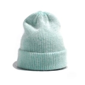 Winter mint green knit beanie hat for women featuring a soft fuzzy wool blend texture - Light Green