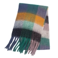 Rainbow mohair plaid scarf with blue and yellow checkered pattern and long tassels - 23#