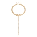 Gold bow choker necklace featuring sparkling crystals and elegant tassel drapes - Gold