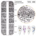 Set strass trasparenti per nail art in scatola da 12 con misure 2mm, 3mm e 4mm - Medi Strass a Dorso Piatto Trasparente Misti (12G-499)