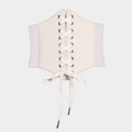Cinturón corsé elástico blanco vintage para mujer con cordones y ojales plateados - Blanco