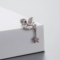 Silver unicorn earrings with pink zircons and star pendant on a white geometric stand - Pink Unicorn Star Style (A26-6#)